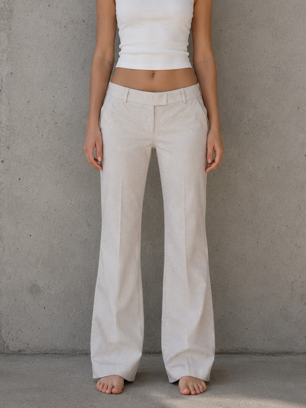 The Limited Drew Fit Heathered Oatmeal Low Rise Trouser Pants Size 8 Flared